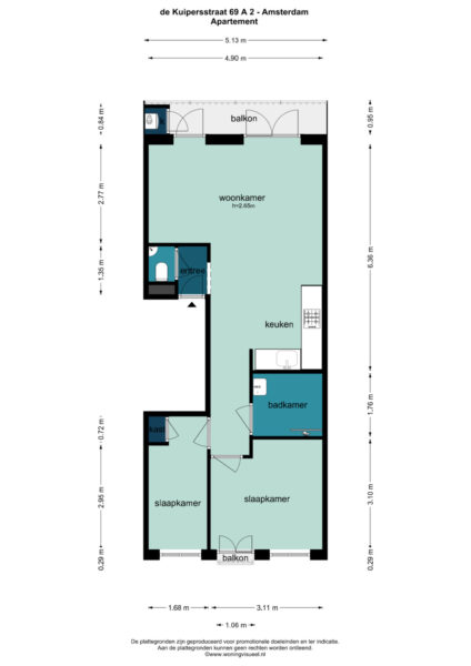 kuipersstraat 69a 2, amsterdam – plattegrond 2
