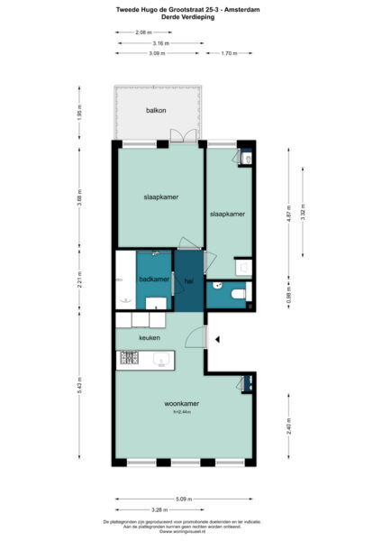 tweede hugo de grootstraat 25 3, amsterdam – plattegrond