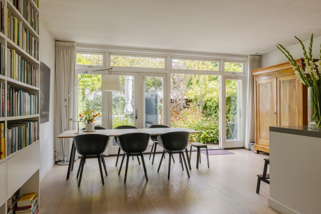 Modern dining room with garden view