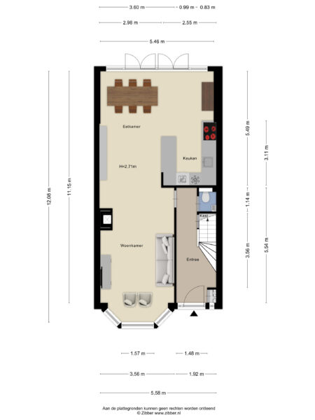 Floor plan of a house with kitchen and living room.