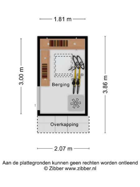 Storage room floor plan with dimensions and layout.