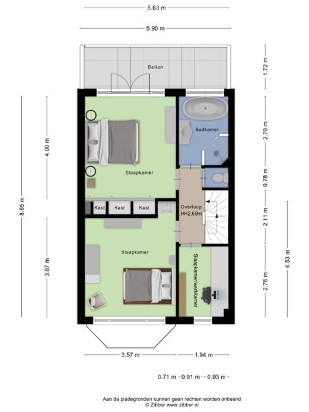 Floor plan with two bedrooms and bathroom.