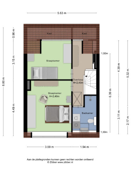 Second floor house layout with two bedrooms.