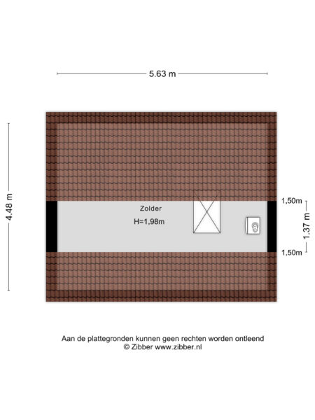 Attic floor plan with dimensions and roof layout.