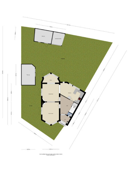 House floor plan with garden and structures