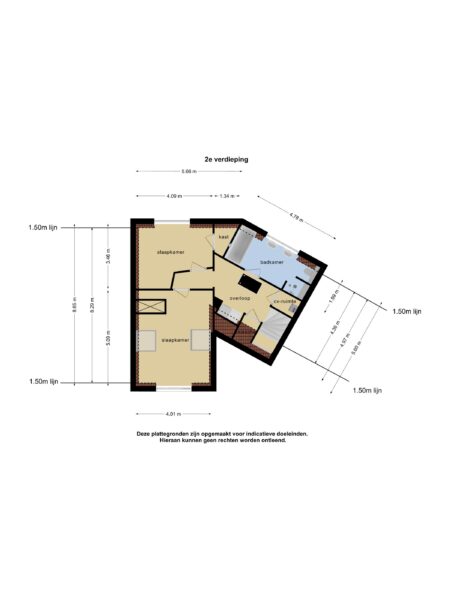 Second floor plan with two bedrooms and bathroom.