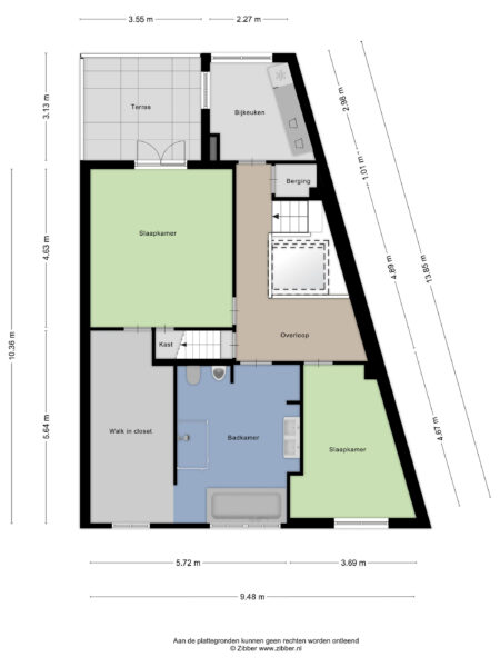 Floor plan with two bedrooms and terrace.
