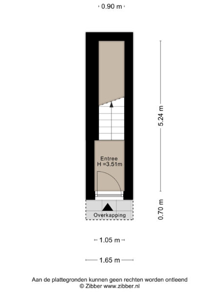 Narrow staircase floor plan with measurements.