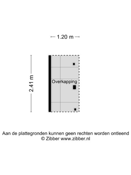 Floor plan with measurements and overhang.