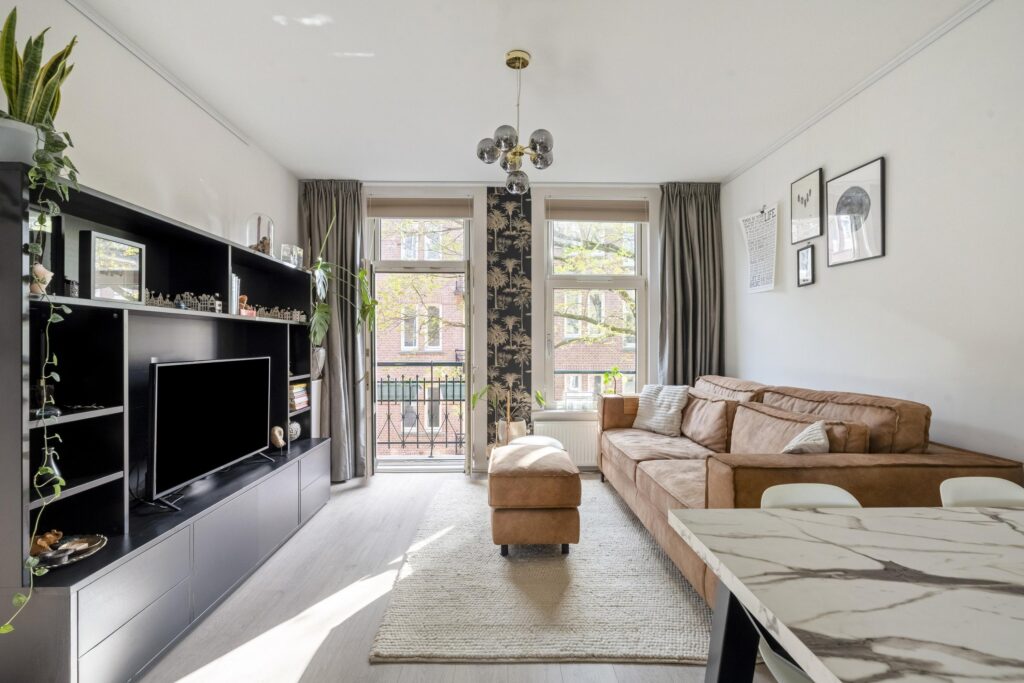 Modern living room with sofa and entertainment center.