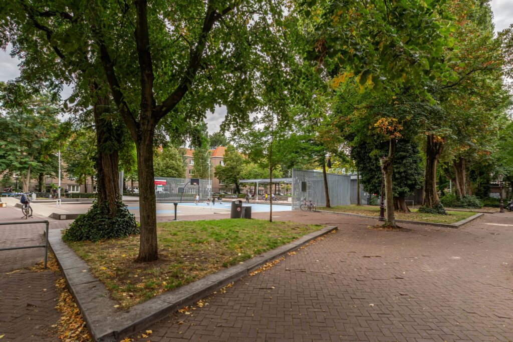 Park with trees and playground area