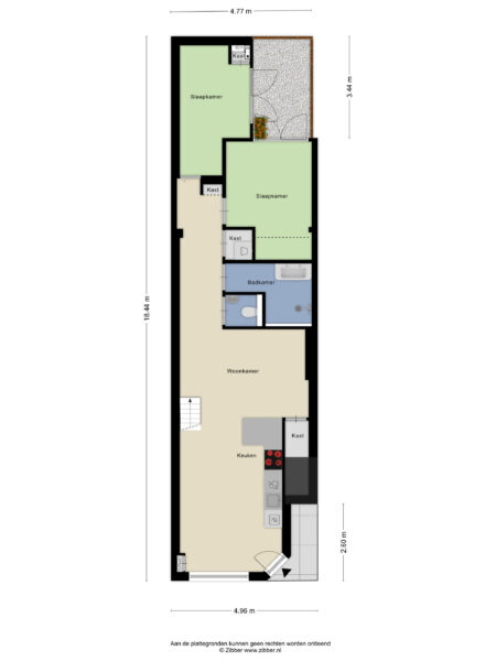 Floor plan with labeled rooms and dimensions.