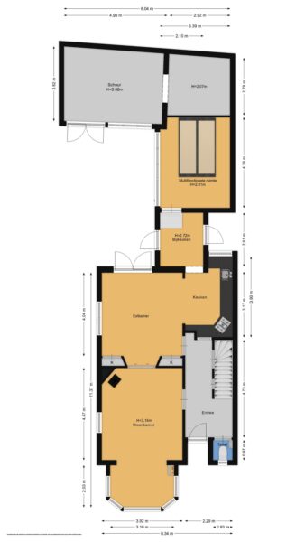 House floor plan with labeled rooms and dimensions.