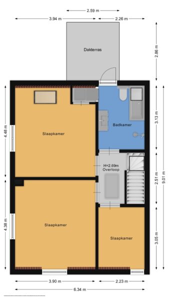 Second floor layout with bedrooms and terrace.