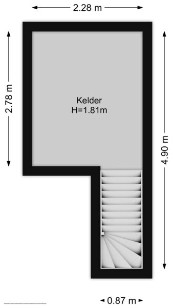 Basement floor plan with dimensions and stairs