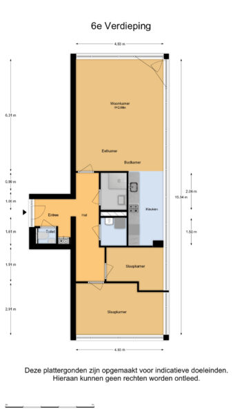 Sixth floor apartment layout with measurements.