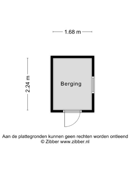 Storage room floor plan with dimensions 1.68x2.24 meters.