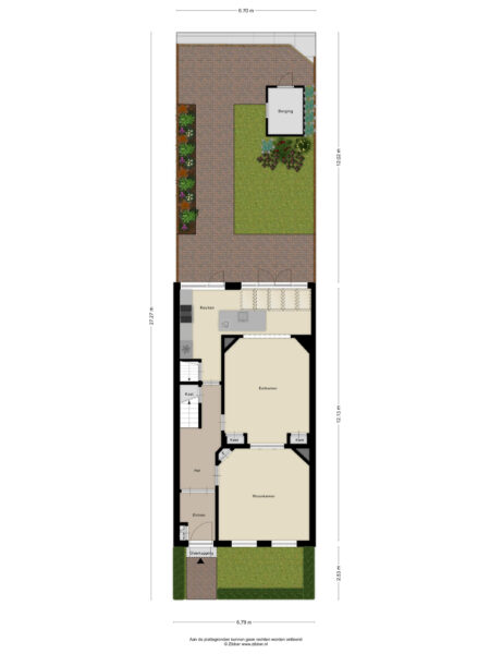 Detailed residential floor plan with garden layout.