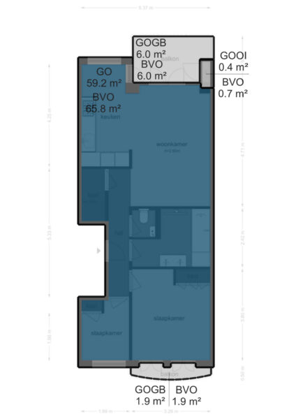 Apartment floor plan with room dimensions.