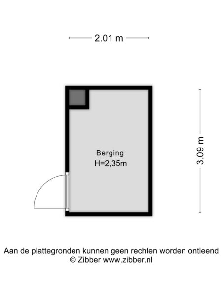 Storage room floor plan, 2.01m by 3.09m.