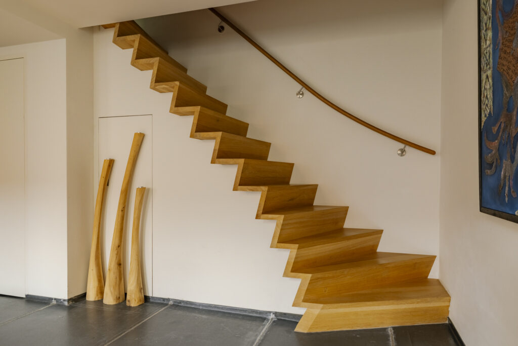 Modern zigzag wooden staircase with minimal design