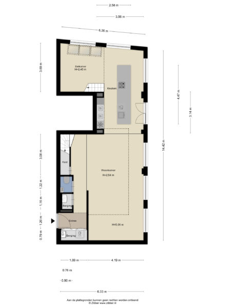 Floor plan with kitchen and living room layout.