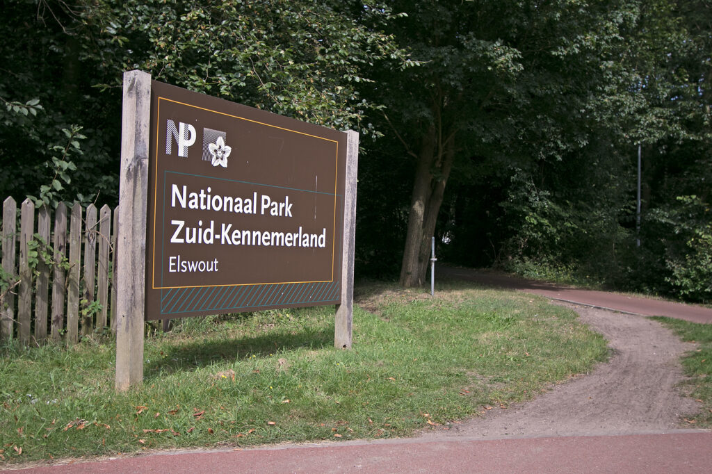 Sign for Zuid-Kennemerland National Park entrance.