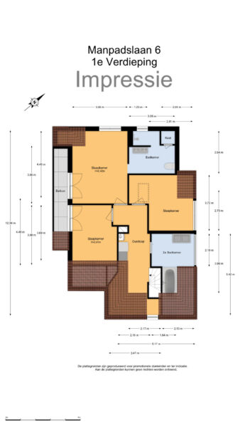 Floor plan of second floor with dimensions.