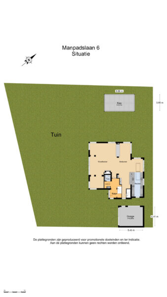 Residential property layout with garden and garage.