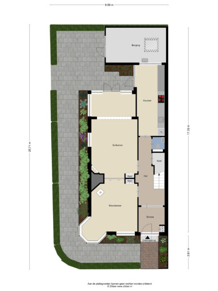 Residential floor plan with garden layout.
