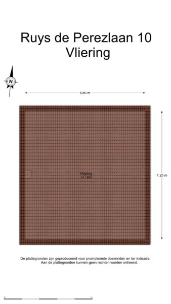 Attic floor plan with dimensions and north indicator.
