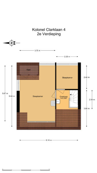 Second floor plan with bedrooms and measurements.