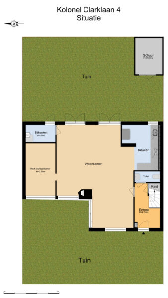 Floor plan layout with garden areas.
