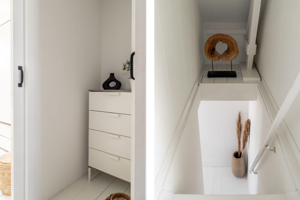 Minimalist white interior with modern decor elements.