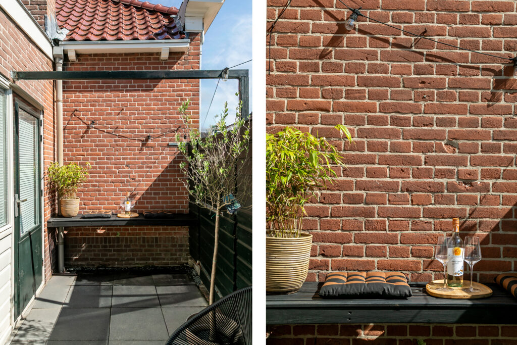 Cozy patio with brick wall and plants