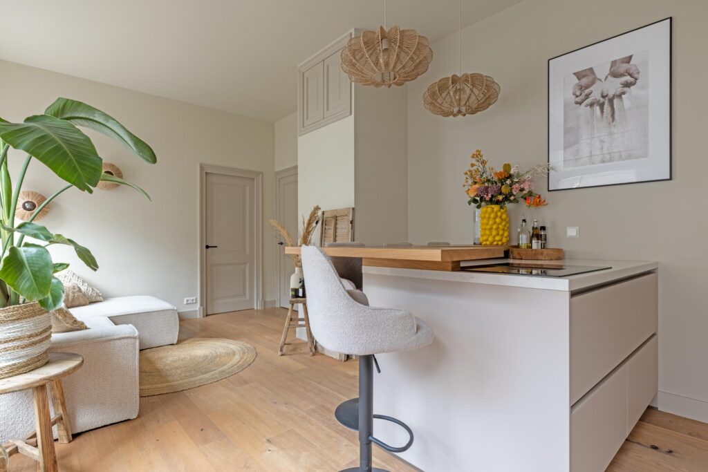 Modern kitchen with island and plants