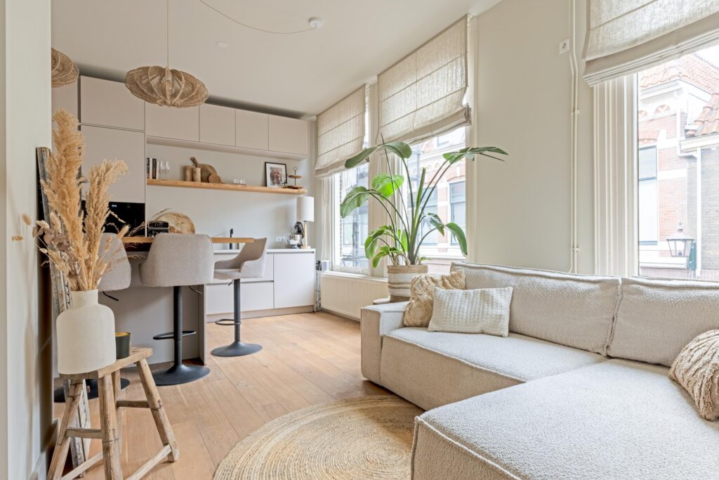 Modern cozy living room with natural light.