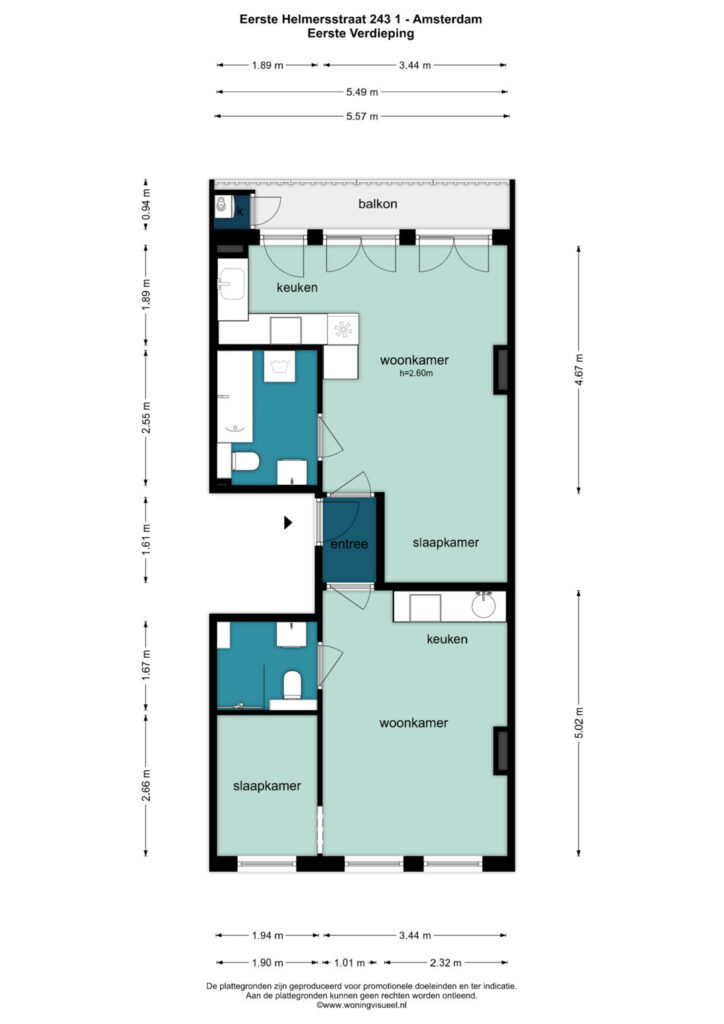 Floor plan Eerste Helmersstraat apartment, Amsterdam.