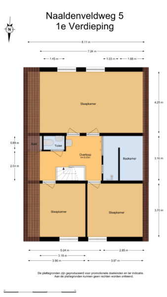 Floor plan, first floor with rooms and measurements.
