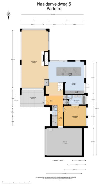 Floor plan: living room, kitchen, bedroom, garage layout.