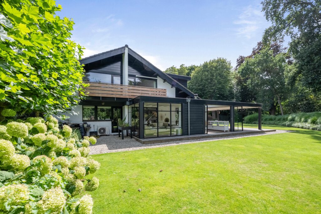 Modern house with garden and large windows