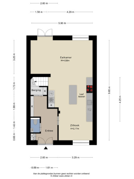 Apartment floor plan with kitchen and dining area.