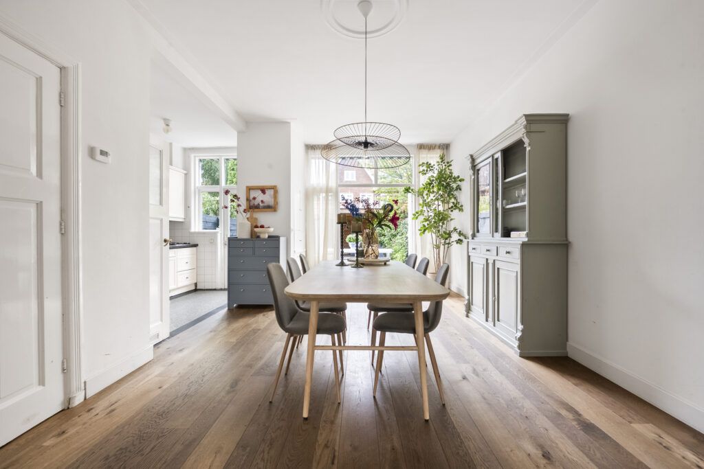Bright dining room with table and chairs
