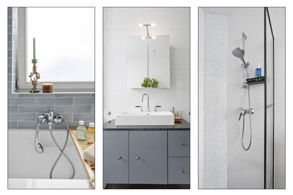 Modern bathroom with tub, sink, and shower.