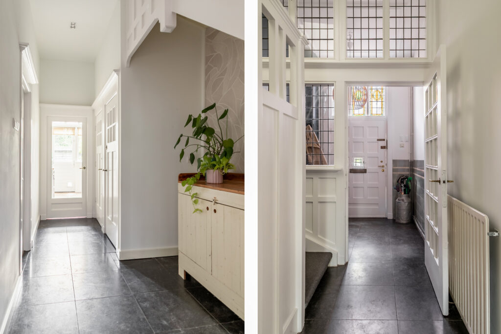 Bright hallways with plants and glass doors