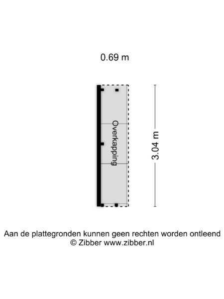 Covered patio floorplan, 0.69m by 3.04m dimensions.