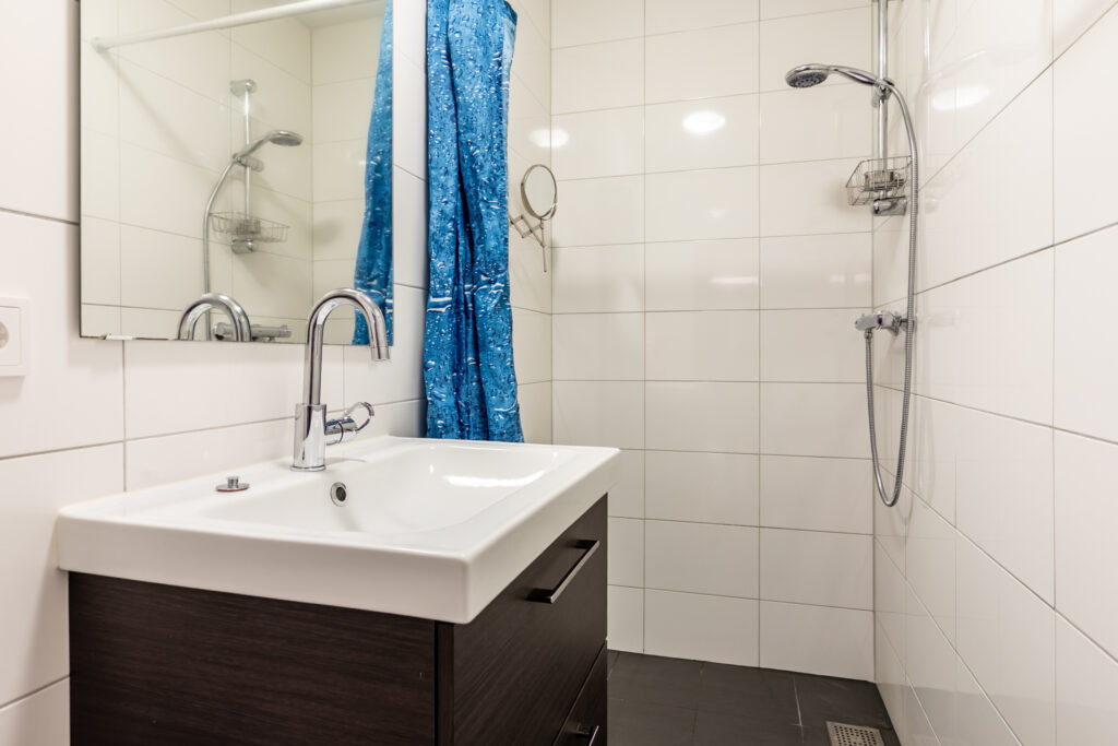 Modern bathroom with sink and shower