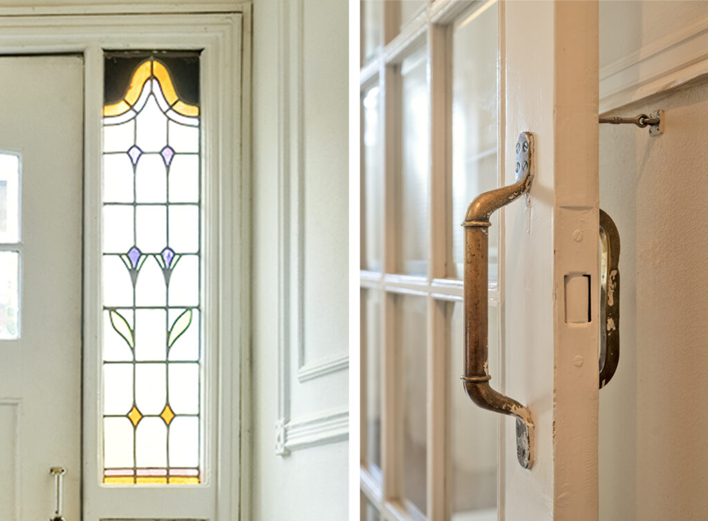 Vintage glass door and decorative stained glass panel.