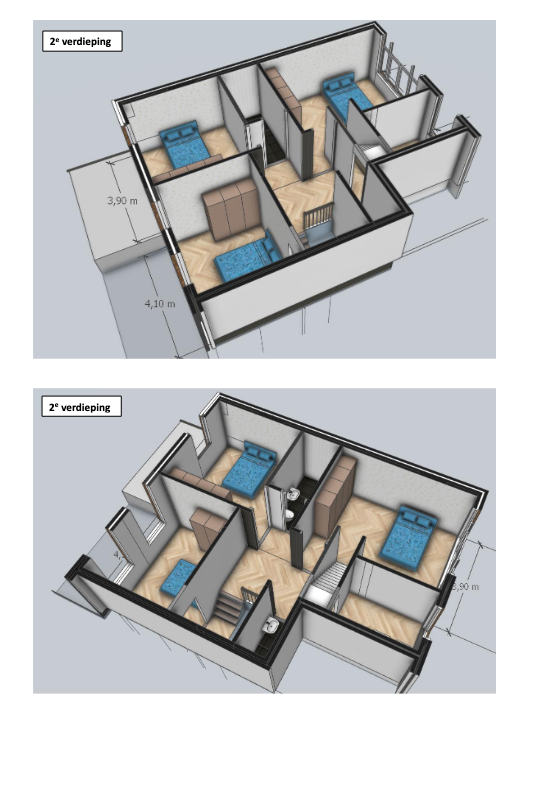 3D layout of second-floor bedrooms