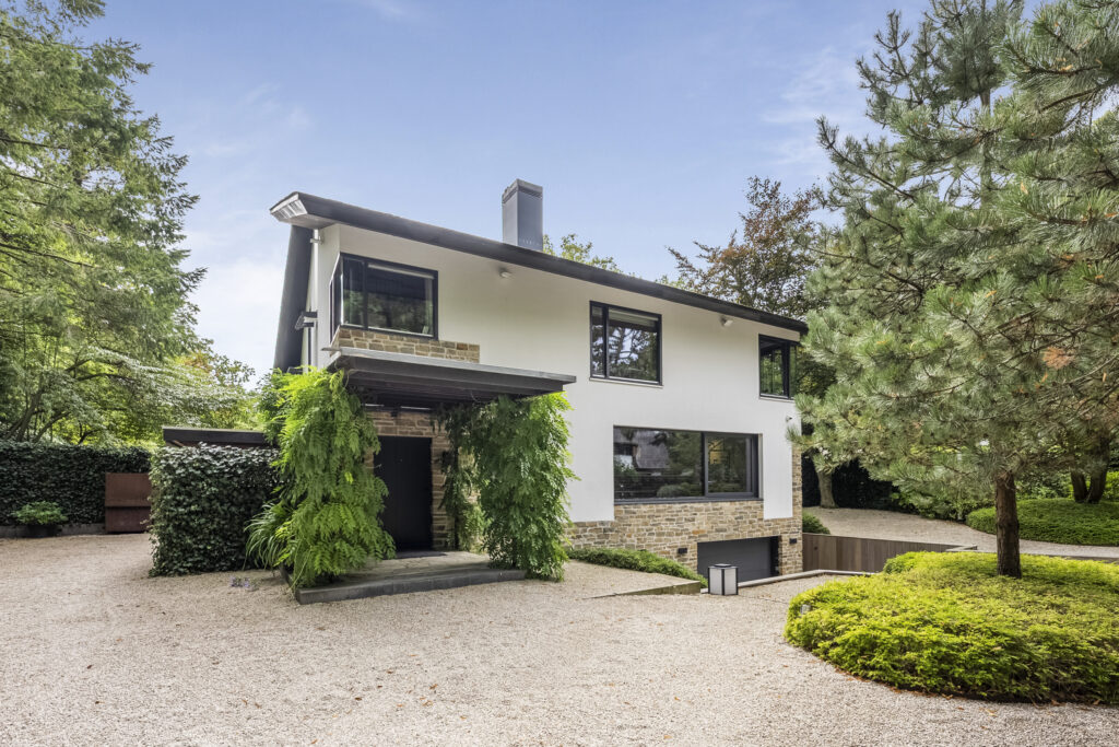 Modern two-story house with garden and driveway